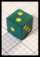 Dice : Dice - 6D Pipped - Green Wood Painted with Yellow Pips - Ebay Sept 2013